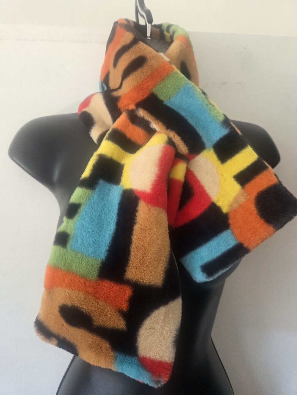 Melanie Lyne Plush Faux Fur Abstract Neck Scarf